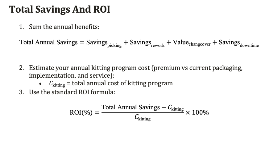 roi calculator for kitting- blue chip engineered products